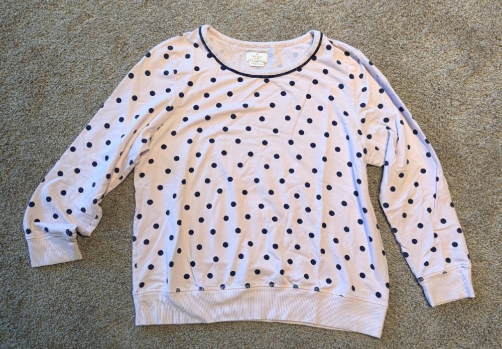 Kate Spade Pink Polka Dot Long Sleeve Graphic Tee S Cute Pastel
